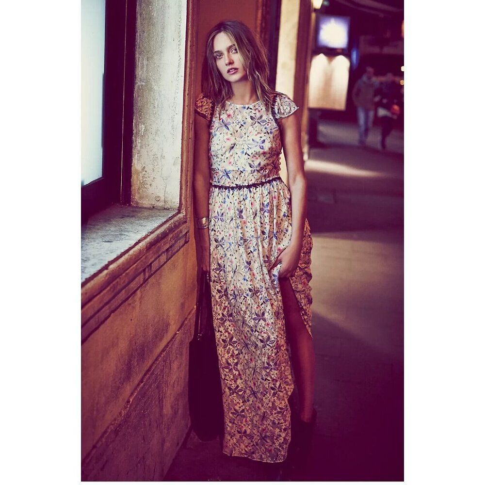 Free People Cherry Blossom Sheer‎ Mesh Maxi Gown Dress Size 4